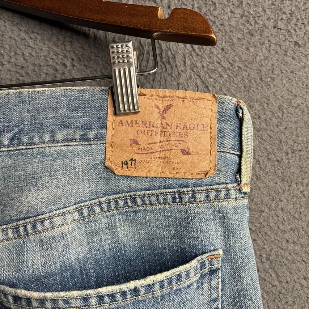 VTG American Eagle Jeans Mens Bootcut 36x30 Light Wash Whiskered Y2K